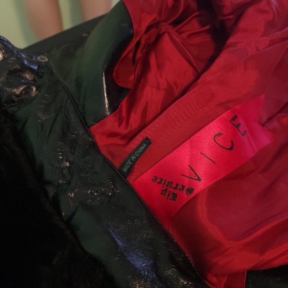 Vintage Lip Service Vice Faux Fur Keyhole Military Black And Green Trench Coat - Picture 7 of 8